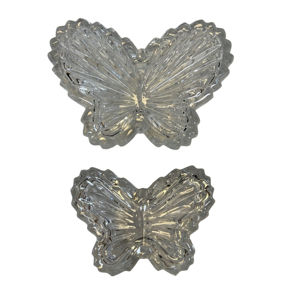 Vintage Clear Pressed Glass Butterfly Trinket Dish Set 2 Small Jewelry Catchall